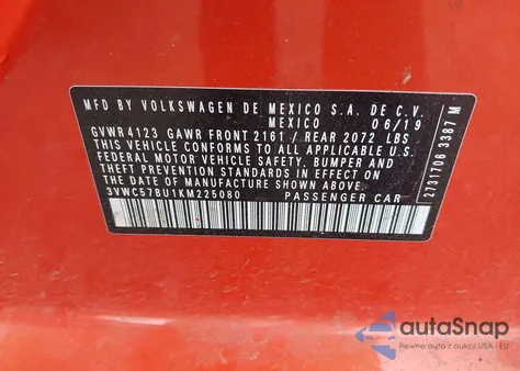 2019 Volkswagen Jetta 1.4T R-Line/1.4T S/1.4T Se из США, поврежденный, VIN 3VWC57BU1KM225080